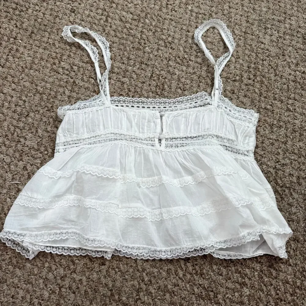 Free People | NWOT Lacey Trim  Summer Preppy Bohemian Darling Dreams Tank Top